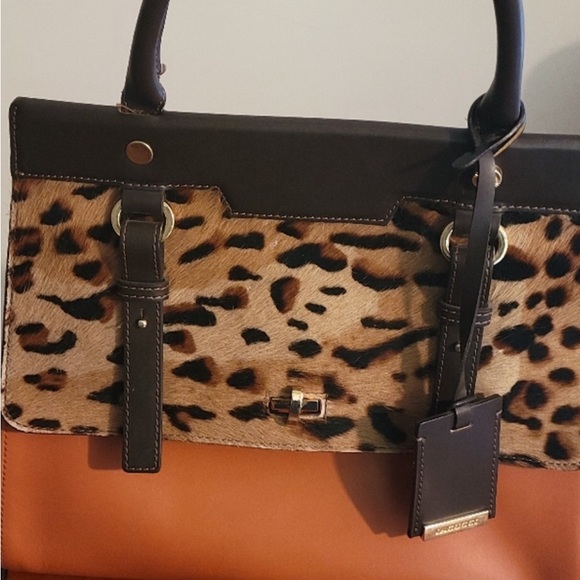 iacucci, Genuine Italian Leather Satchel/ Purse with leopard print